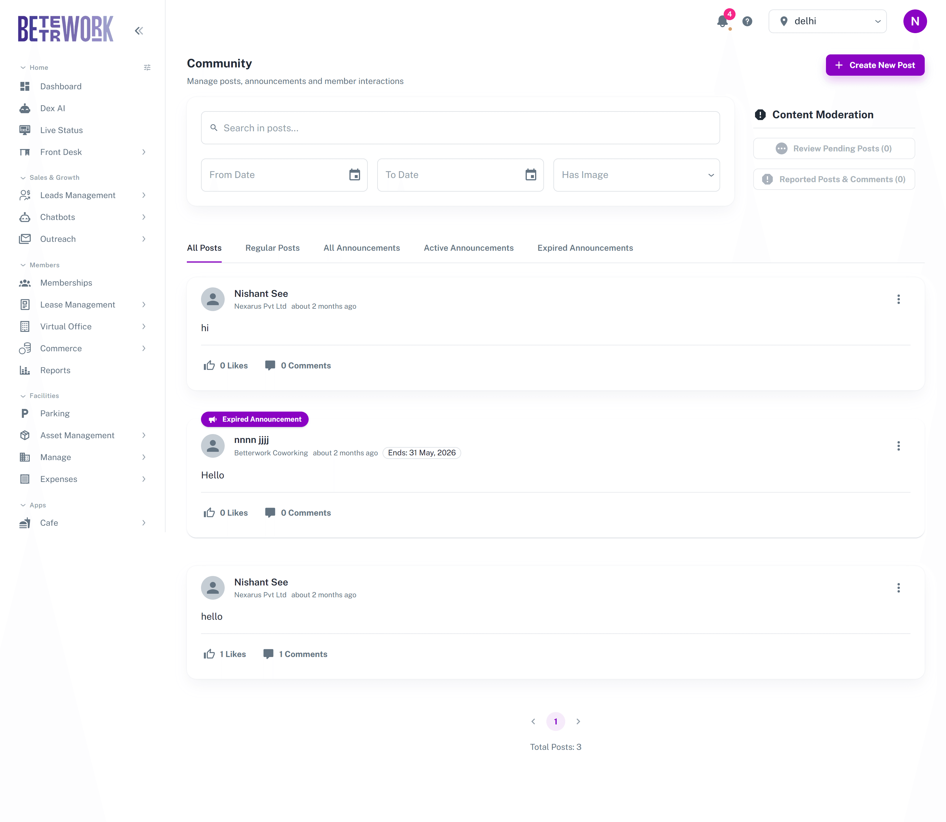 Community admin feed