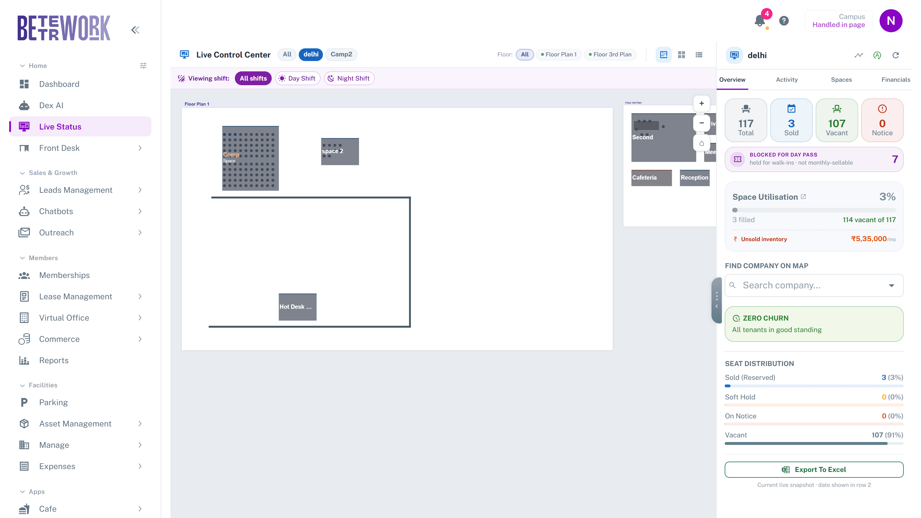 Live Control Center in floor plan view